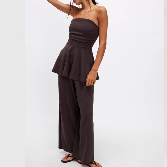 Free People Cali Set Strapless Top Wide Pants Brown XS - Picture 1 of 7